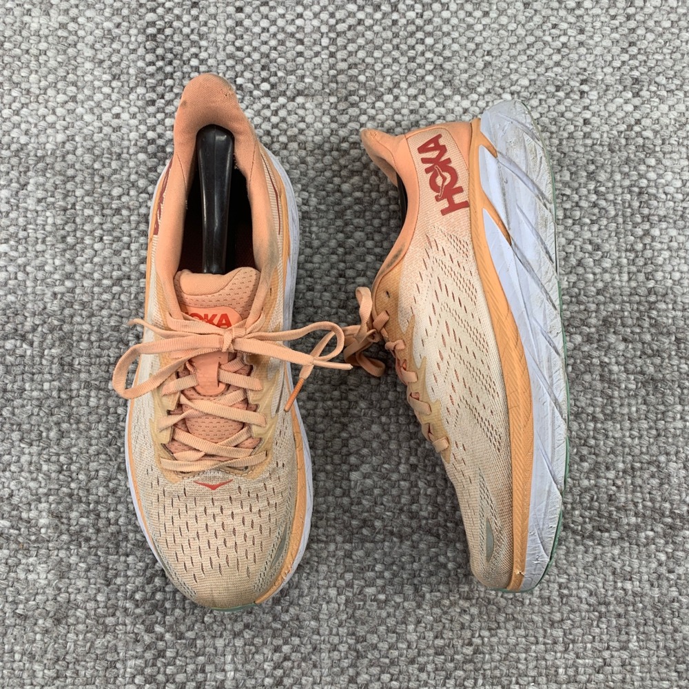 Hoka Clifton 8 Women 9 Orange Cantaloupe Silver Peony Running Shoes 1119394 CSFY